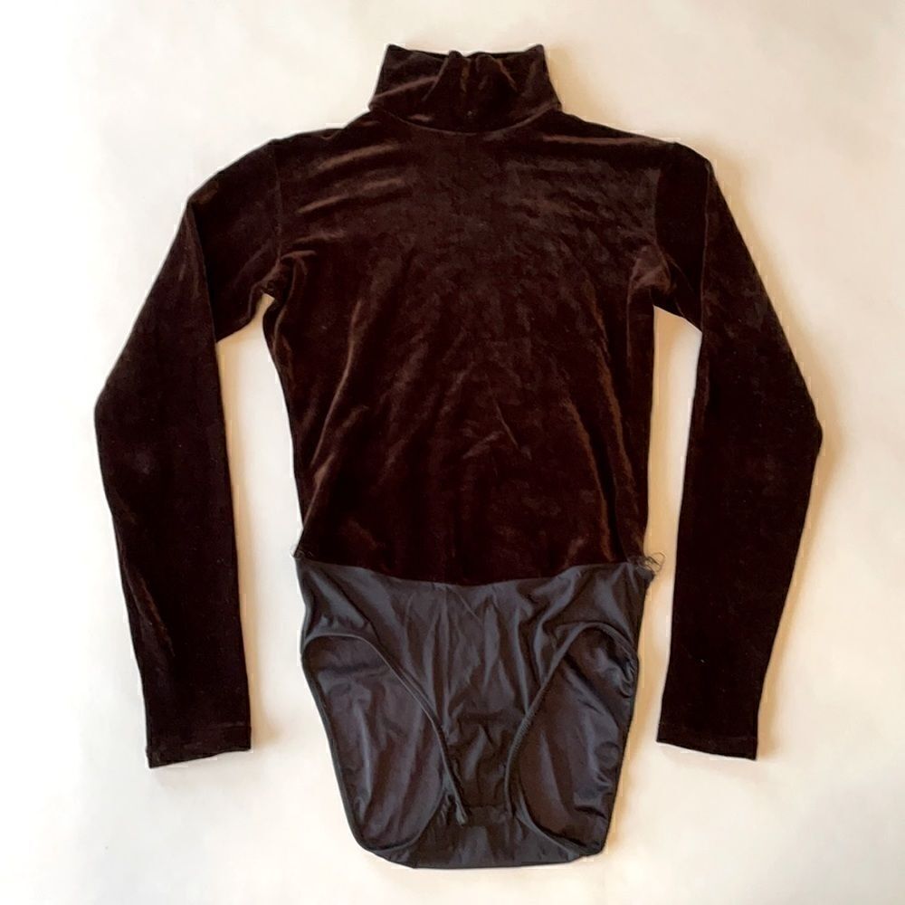 Vintage Brown Mock-Neck Velour Bodysuit